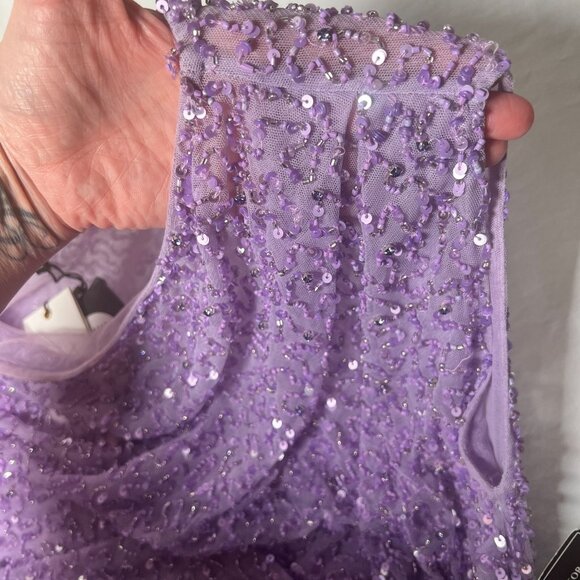 NWT Retrofete Jean Sequin Dress Lavender Purple Beaded Mini Off-Shoulder Medium - Picture 13 of 16